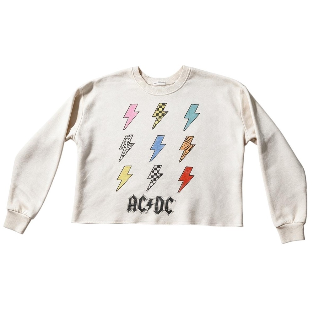 Grayson Threads AC/DC Sweatshirt Womens XS Cream Lightning Bolt Crop Excellent
